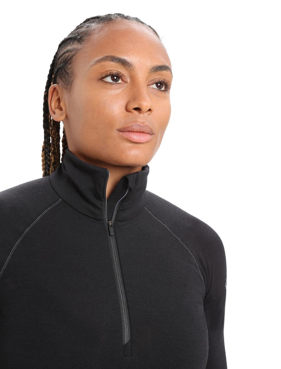 Base Layers Icebreaker BodyfitZone™ Merino 200 Zone Thermal Long Sleeve Half Zip Top Damskie Czarne | PL 1080WNBY